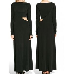 Paris Georgia Lola Black Cutout Draped Ribbed Knit Maxi Dress S (2/4) NWT